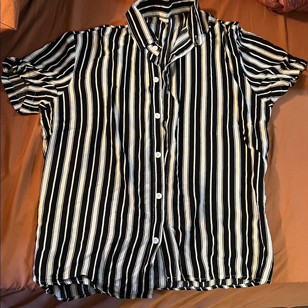 SHEIN Black and White Striped Casual Shirt